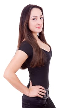 young casual beautiful woman, isolated in white