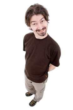 young casual man full body in a white background