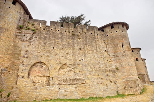 The ancient fortification of Carcassone in southern France