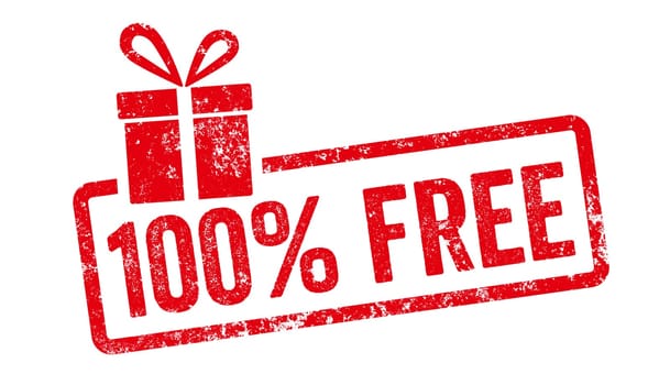 Red stamp with gift icon - 100 percent free