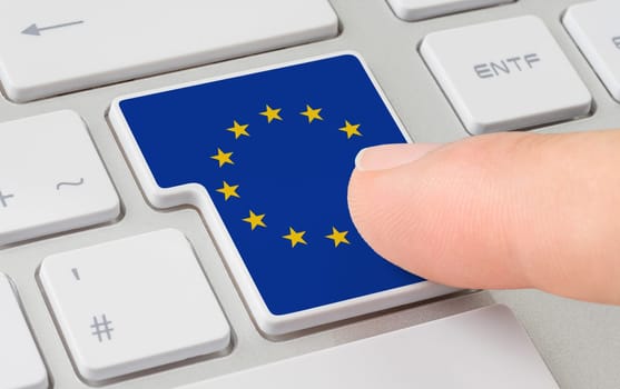 A keyboard with a labeled button - Flag of the European Union