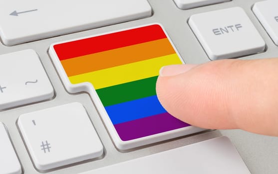 A keyboard with a labeled button - Rainbow Flag