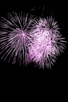 Premium entertainment magic star firework at e.g. New Years Eve or Independence Day party celebration. Black dark night background.