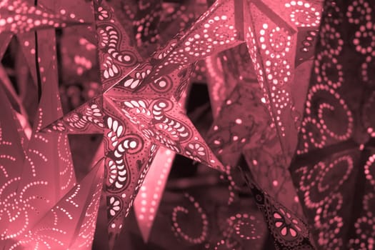Beautiful shiny star mood lamp in merry advent decoration. Traditional symbol of the best miracle time of the year. Part of series.