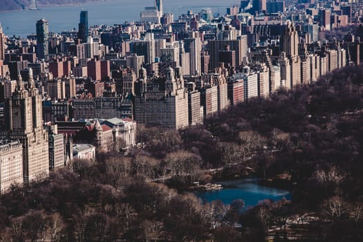 Panoramic elevated view of Central Park, and Upper West Side in Fall. Manhattan, New York City, USA.