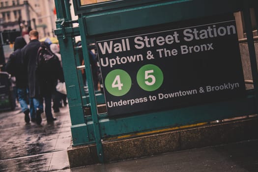 Wall street subway station in New York City, NY, USA.