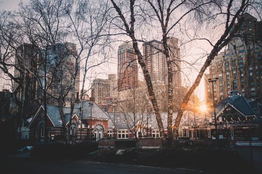 New York City, Central Park with Tavern On the Green in winter time.