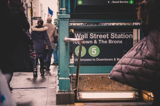 Wall street subway station in New York City, NY, USA.