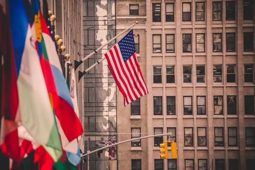 Colorful flags of various countries of the world. United nations concep.