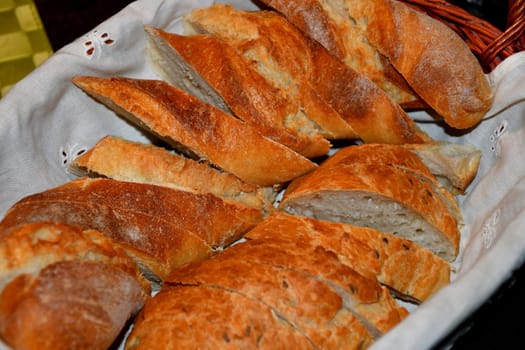 crispy baguette bread in a basket