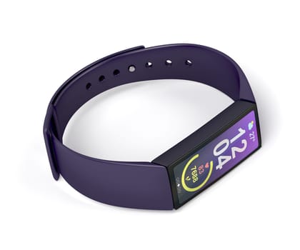 Purple fitness tracker on white background