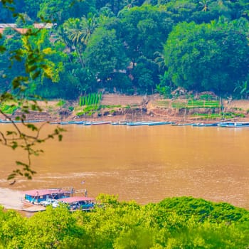 Panorama of the landscape Mekong river and Luang Prabang city in Laos world tour in Southeast Asia.