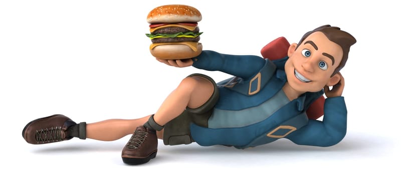 Fun illustration of a 3D cartoon backpacker