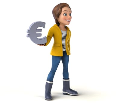Fun 3D illustration of a cartoon teenage girl