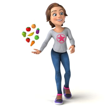 Fun 3D illustration of a cartoon teenage girl