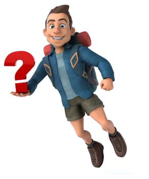 Fun illustration of a 3D cartoon backpacker
