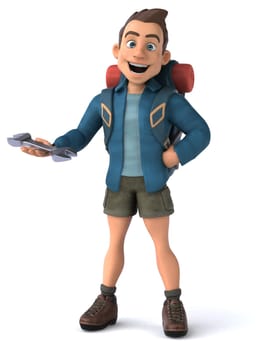 Fun illustration of a 3D cartoon backpacker