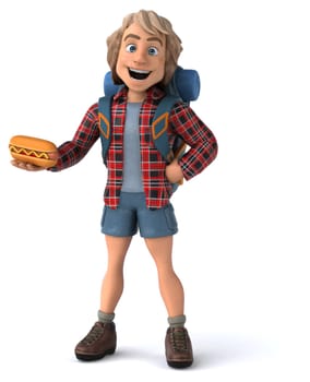 Fun backpacker cartoon guy