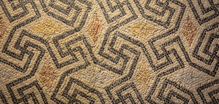 Swastika symbol in ancient Celtic mosaic decoration. Design for an old style background.