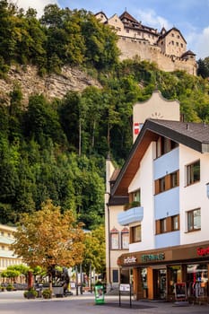 Vaduz, Liechtenstein, September 27, 2015: A street in the center of Vaduz - a capital of Liechtenstein