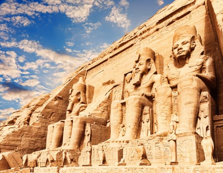 Abu Simbel temple, close facade view, Upper Egypt.
