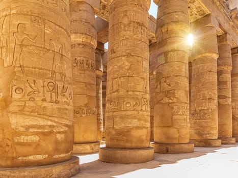 The Great Hypostyle Hall columns in the Karnak temple complex, Luxor, Egypt.
