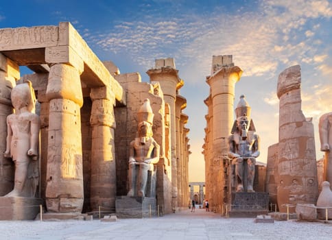 Luxor Temple courtyard and the statues of Ramses II, Egypt.