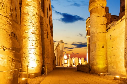 Columns of the Temple of Luxor, night illumination, Egypt.