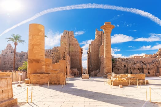 The Great Hypostyle Hall of the Karnak Temple, famous ancient place of visit of Luxor, Egypt.