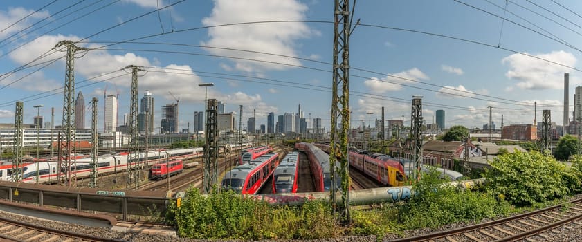 View to central station and downtown skyline, Frankfurt, Germany