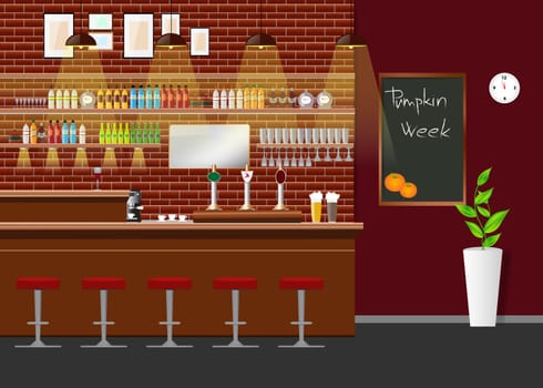Pumpkin week in restaurant concept. Empty bar counter in in the background.