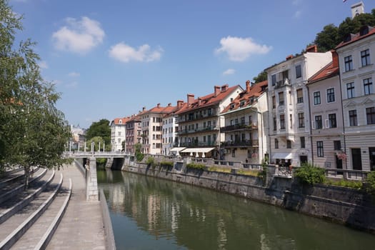 View on the canal of Ljubljana, Slovenia, 2020