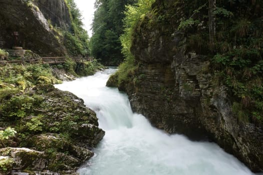 Small waterfall at Vintgar Gorge in Bled, Slovenia 2020