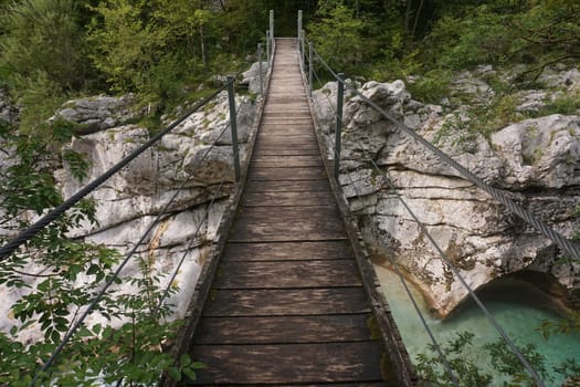 Hanging bridge on the Soca Trail, near Bovec, Slovenia