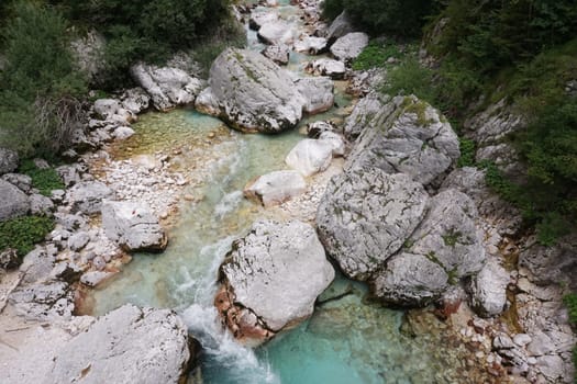Big rocks of the Soca River on the Soca River Trail, Slovenia 2020