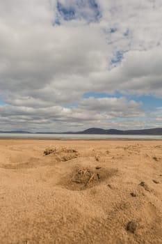 A sandy beach on the bank of the Yenisei River.Republic of Khakassia