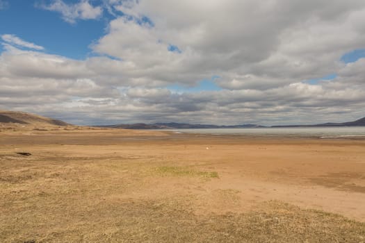 A sandy beach on the bank of the Yenisei River.Republic of Khakassia