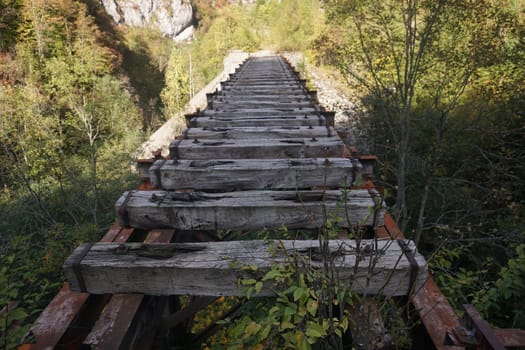 Wooden train tracks on the Ciro trail from Sarajevo to Pale, Bosnia 2020