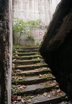 Staircase in an abandoned house outside of sarajevo, 2020