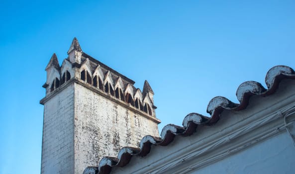 El Marco Chimney. Traditional architecture close to Portugal border. La Codosera district, Extremadura, Spain