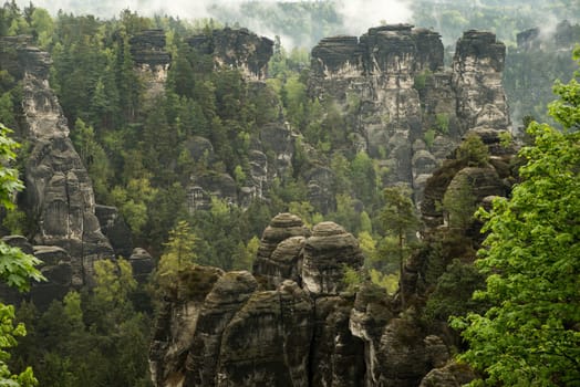 Bastei in the elbe sandstone mountains in the saxon switzerland in Germany, Elbsandsteingebirge near Dresden