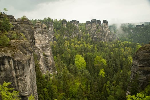 Bastei in the elbe sandstone mountains in the saxon switzerland in Germany, Elbsandsteingebirge near Dresden