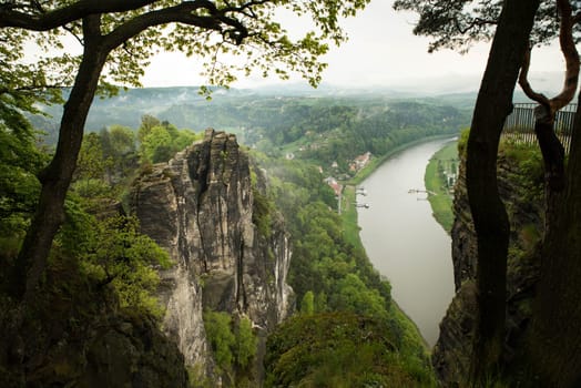 Bastei in the elbe sandstone mountains in the saxon switzerland in Germany, Elbsandsteingebirge near Dresden