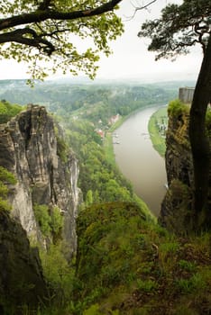 Bastei in the elbe sandstone mountains in the saxon switzerland in Germany, Elbsandsteingebirge near Dresden