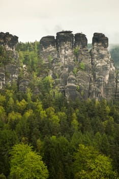 Bastei in the elbe sandstone mountains in the saxon switzerland in Germany, Elbsandsteingebirge near Dresden