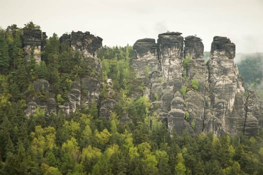 Bastei in the elbe sandstone mountains in the saxon switzerland in Germany, Elbsandsteingebirge near Dresden
