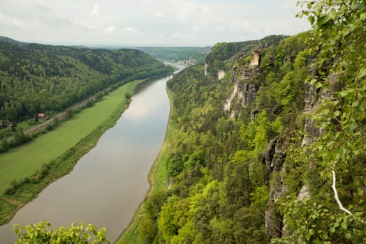 Bastei in the elbe sandstone mountains in the saxon switzerland in Germany, Elbsandsteingebirge near Dresden