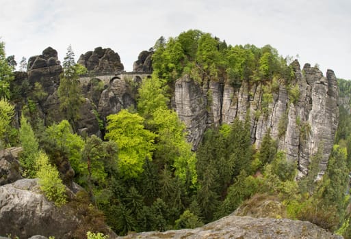 Bastei in the elbe sandstone mountains in the saxon switzerland in Germany, Elbsandsteingebirge near Dresden