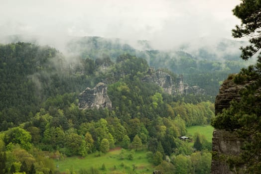 Bastei in the elbe sandstone mountains in the saxon switzerland in Germany, Elbsandsteingebirge near Dresden