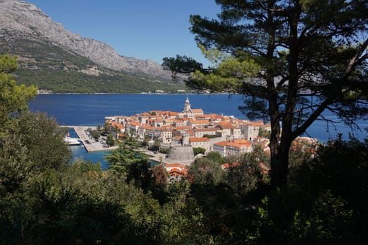 View onto the old town of Korcula, Croatia 2020